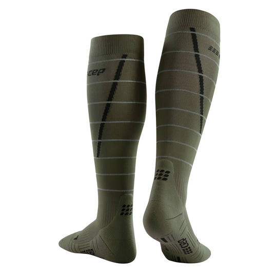 Ανακλαστικές Ψηλές Κάλτσες Συμπίεσης, Ανδρικές, Σκούρο Πράσινο/Ασημί, Πίσω Όψη