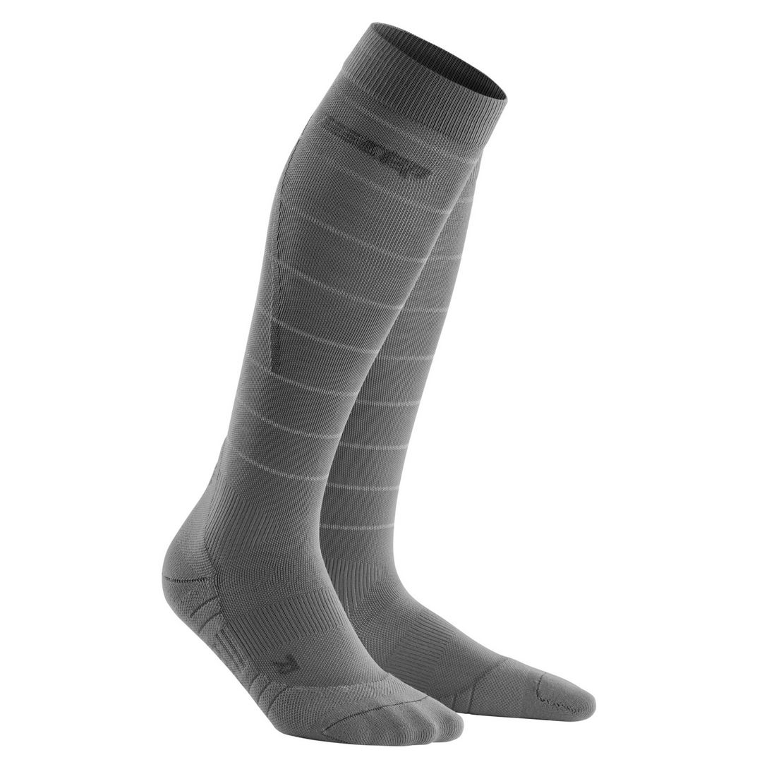 Ανακλαστικές Ψηλές Κάλτσες Συμπίεσης, Ανδρικές, Γκρι/Ασημί, Μπροστινή Όψη
