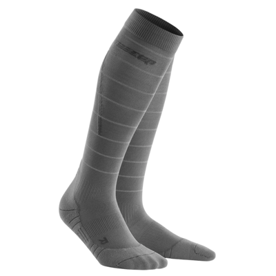 Reflective Tall Compression Socks, Men, Grey/Silver, Front View