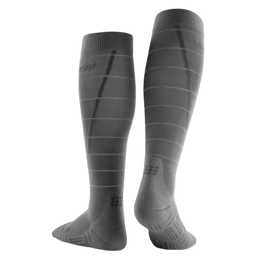 Ανακλαστικές Ψηλές Κάλτσες Συμπίεσης, Ανδρικές, Γκρι/Ασημί, Πίσω Όψη
