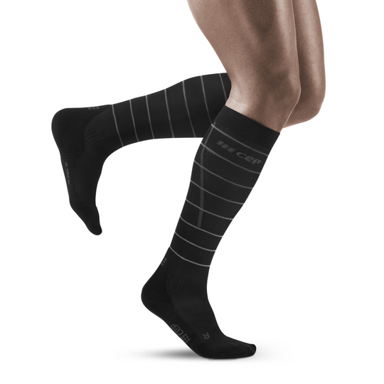 Ανακλαστικές Ψηλές Κάλτσες Συμπίεσης, Ανδρικές, Μαύρες/Ασημί