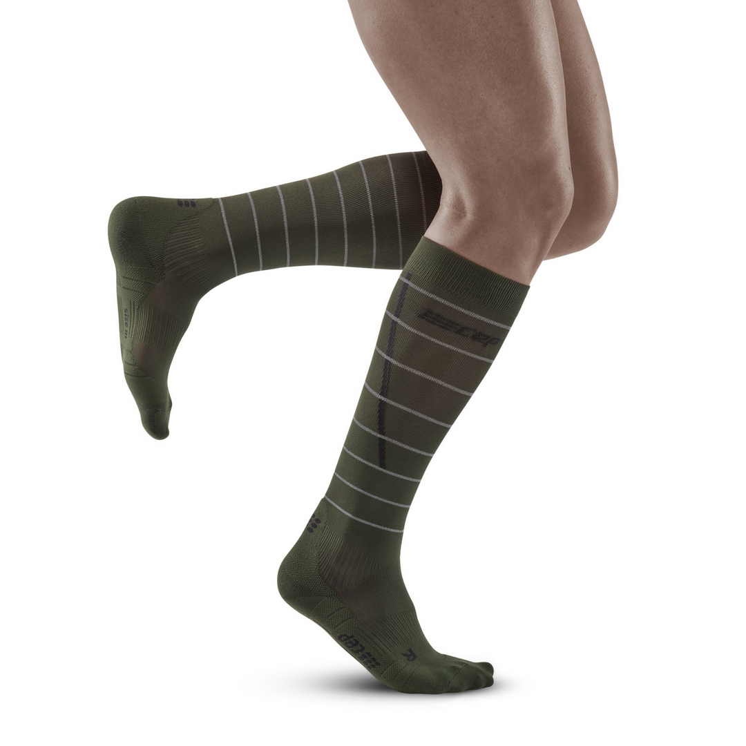 Ανακλαστικές ψηλές κάλτσες συμπίεσης, ανδρικές, σκούρο πράσινο/ασημί