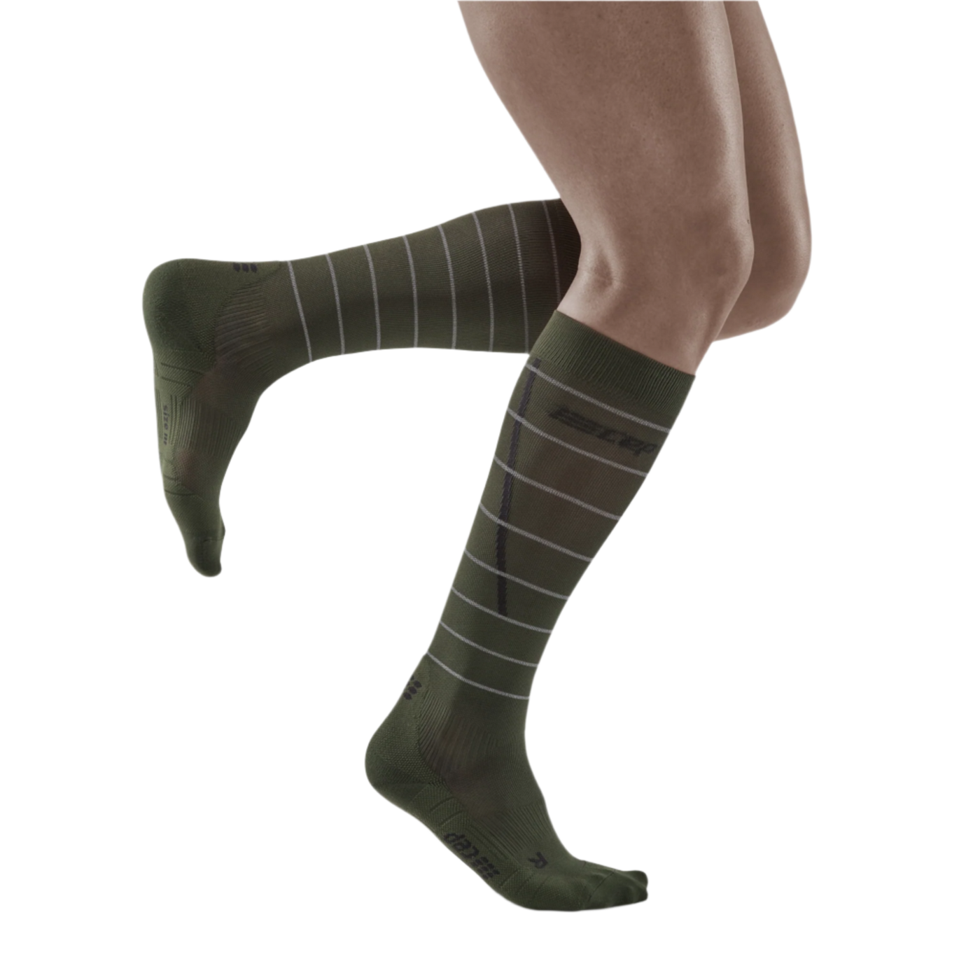Reflective Tall Compression Socks, Men, Dark Green/Silver