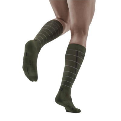 Reflective Tall Compression Socks, Men, Dark Green/Silver, Back View Model