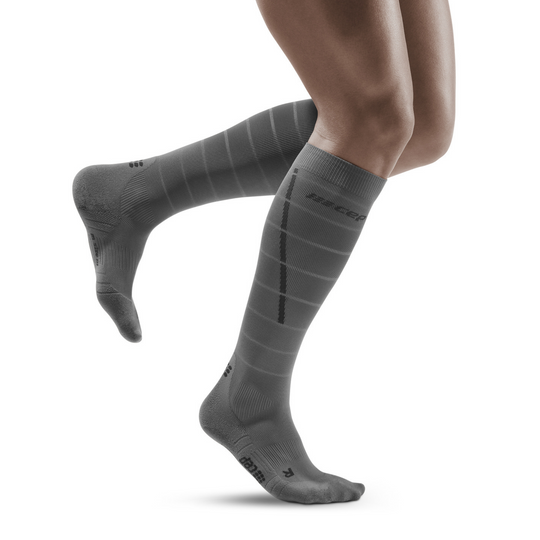 Ανακλαστικές ψηλές κάλτσες συμπίεσης, ανδρικές, γκρι/ασημί