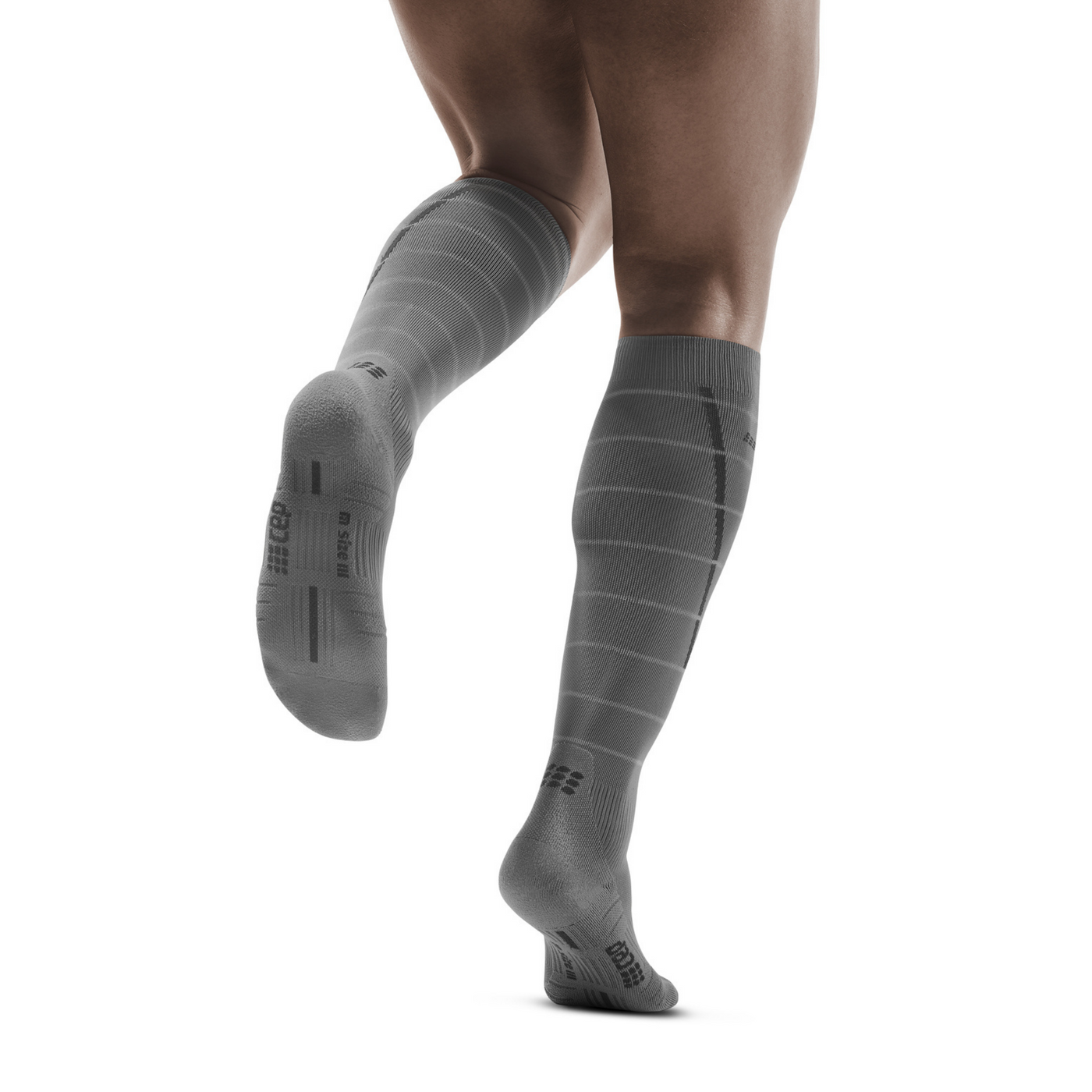 Reflective Tall Compression Socks, Men, Grey/Silver, Back View Model
