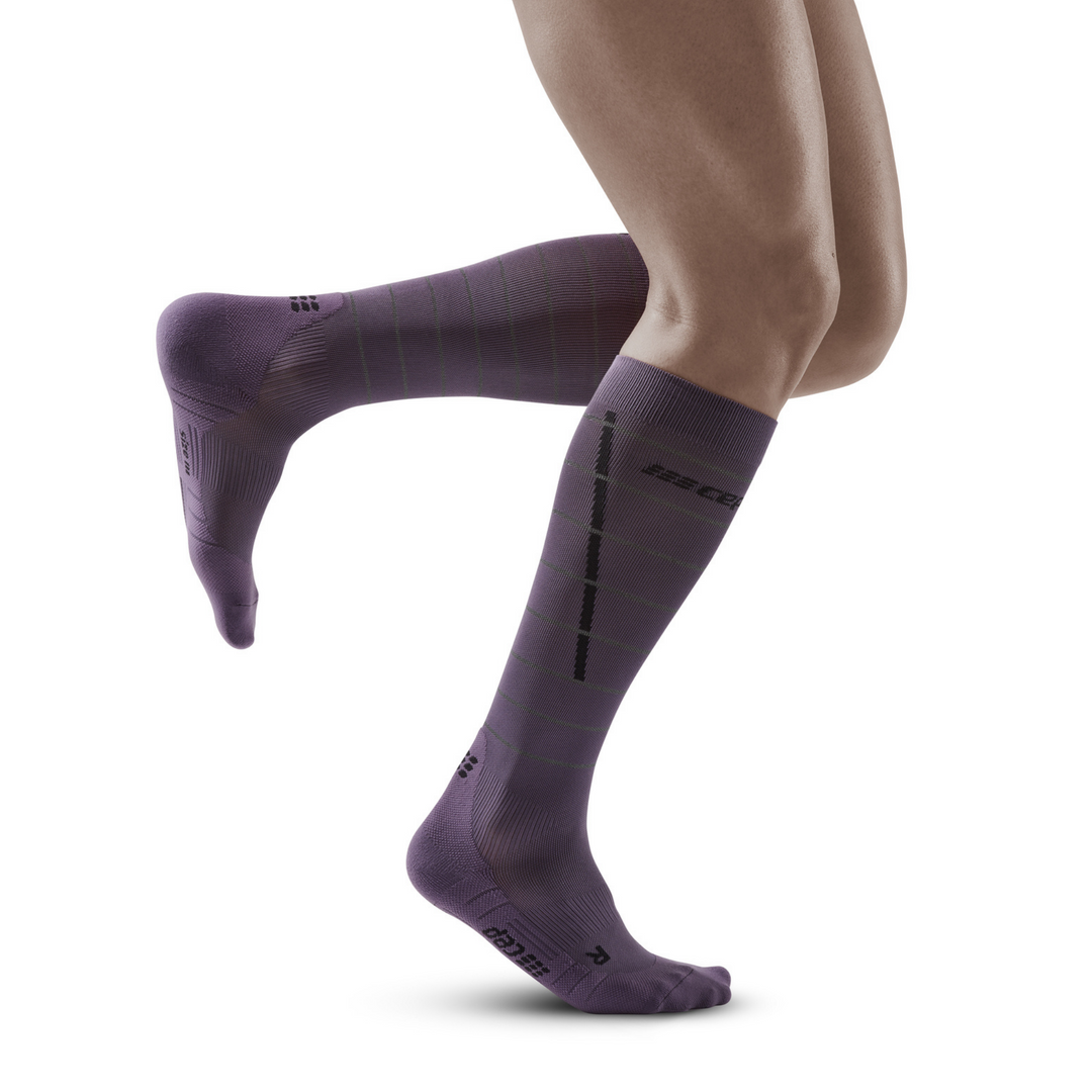 Ανακλαστικές Ψηλές Κάλτσες Συμπίεσης, Ανδρικές, Μωβ/Ασημί