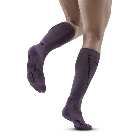 Reflective Tall Compression Socks, Men, Purple/Silver, Back View Model