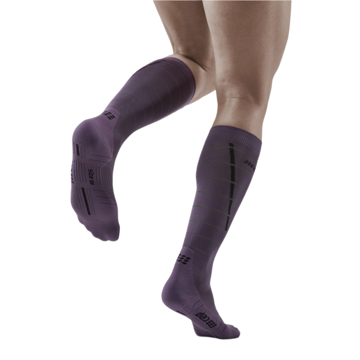 Reflective Tall Compression Socks, Men, Purple/Silver, Back View Model