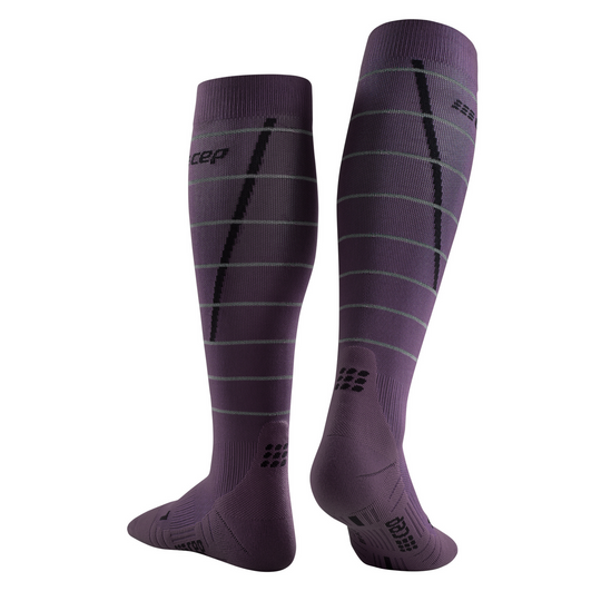 Reflective Tall Compression Socks, Women, Purple/Silver, Back View