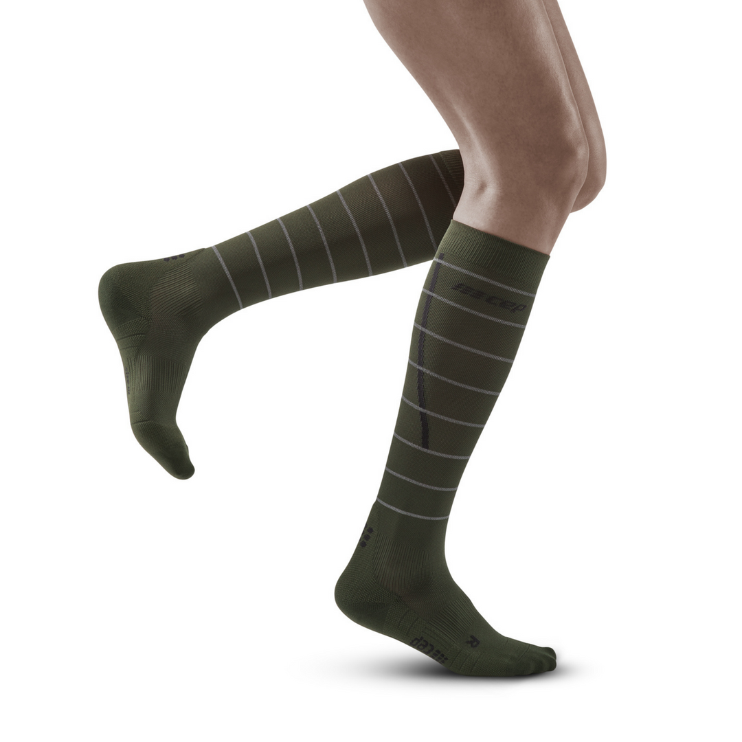 Ανακλαστικές Ψηλές Κάλτσες Συμπίεσης, Γυναικείες, Σκούρο Πράσινο/Ασημί