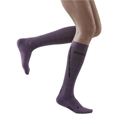 Reflective Tall Compression Socks, Women, Purple/Silver