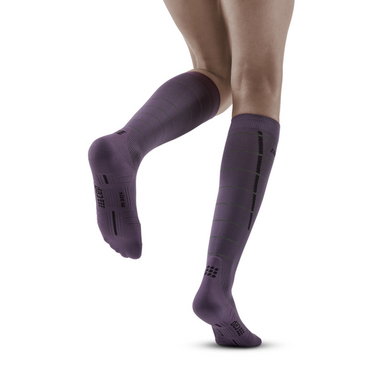 Reflective Tall Compression Socks, Women, Purple/Silver, Back View Model