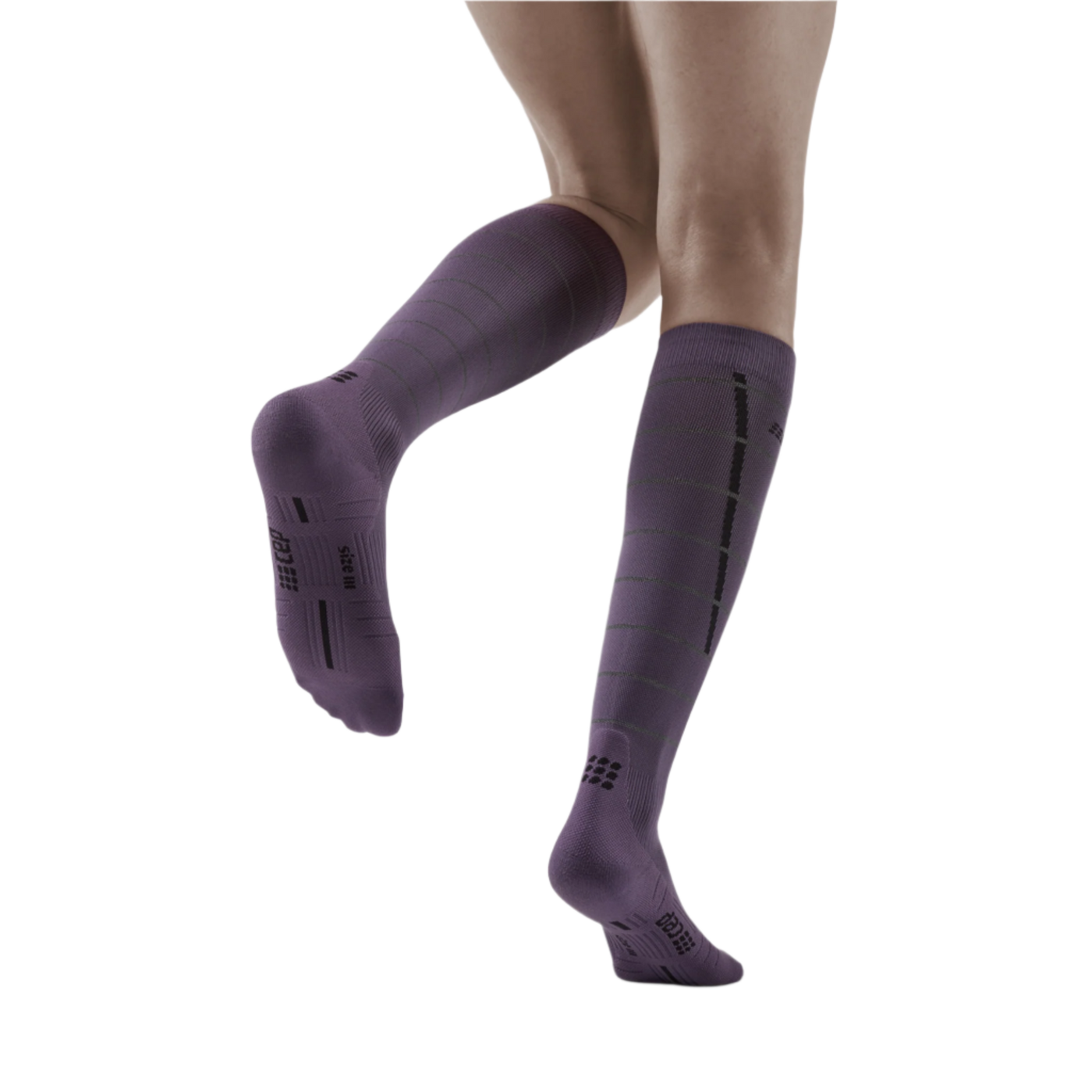 Reflective Tall Compression Socks, Women, Purple/Silver, Back View Model