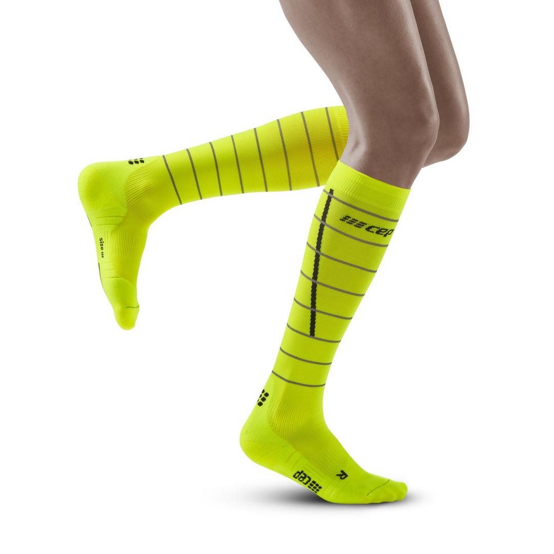 Ανακλαστικές ψηλές κάλτσες συμπίεσης, γυναικείες, νέον κίτρινο/ασημί