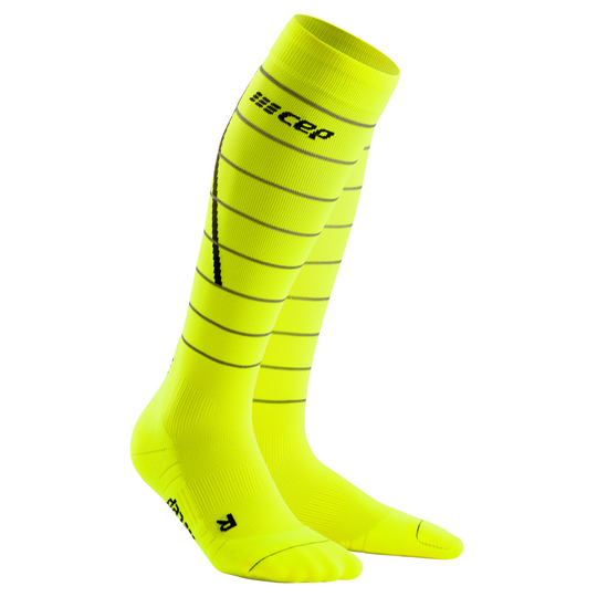 Reflective Tall Compression Socks, Women, Neon Yellow/Silver, Front View
