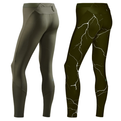 Reflective Tights, Men, Dark Green, Reflect Detail Back View