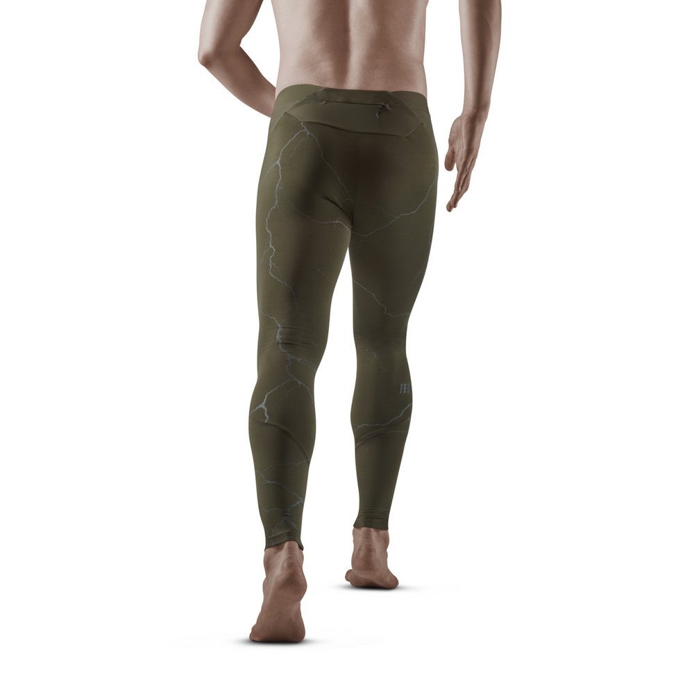 Meia-calça refletiva, homem, verde escuro, modelo com vista traseira