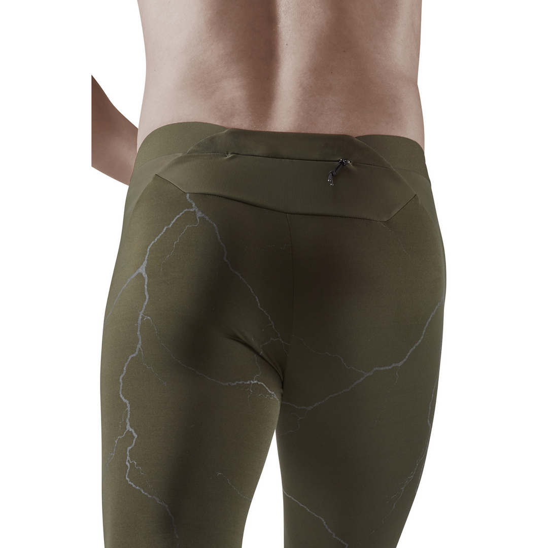 Meia-calça refletiva, masculina, verde escuro, detalhe de close nas costas