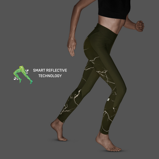 Collants refletivos, mulher, verde escuro, detalhe lateral