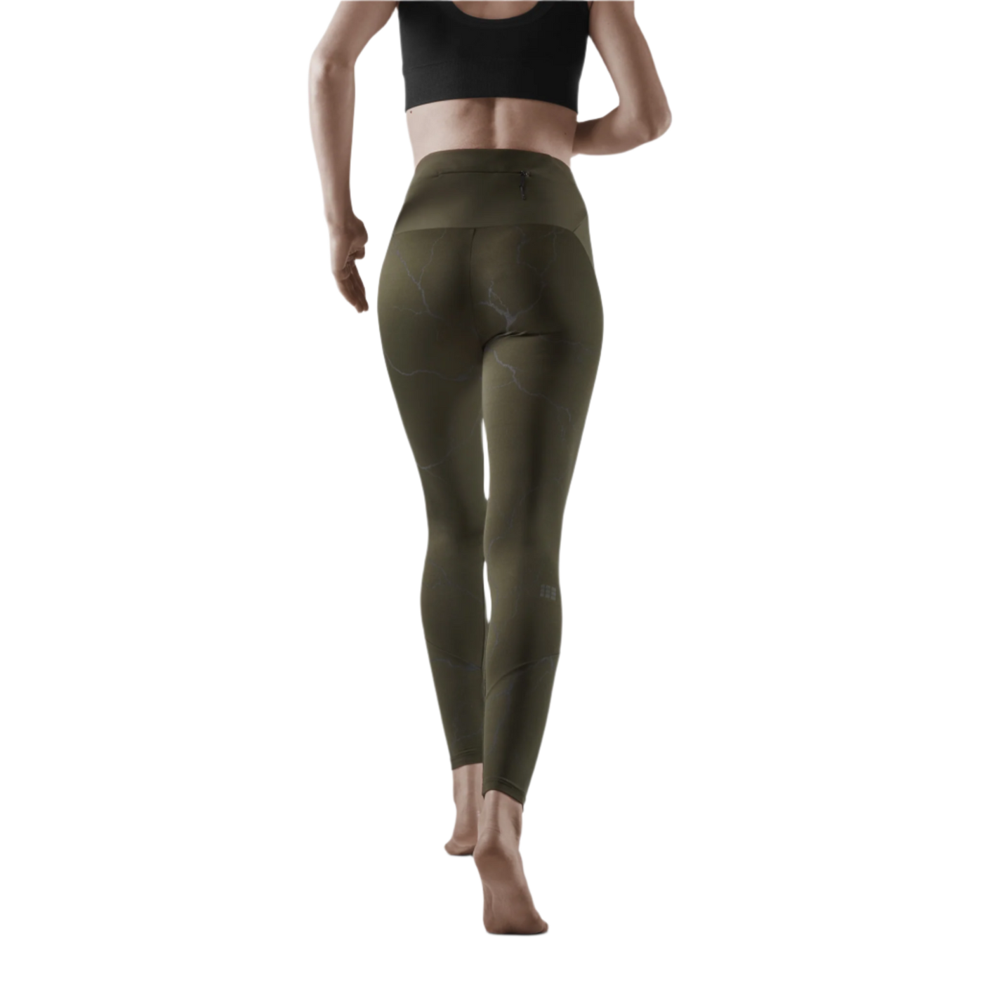 Reflective Tights, Women, Dark Green, Back View Model
