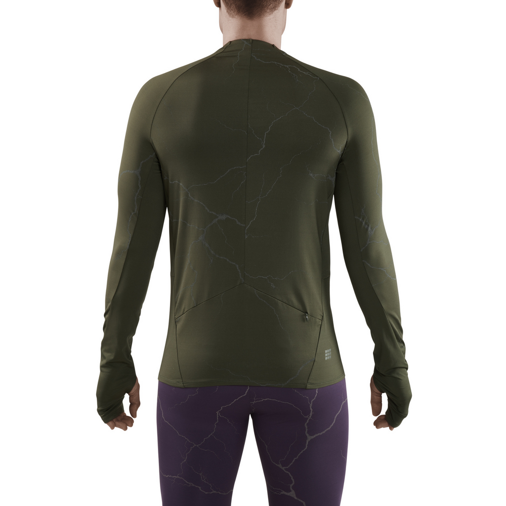 Reflective Long Sleeve Shirt, Men, Dark Green, Back View Model