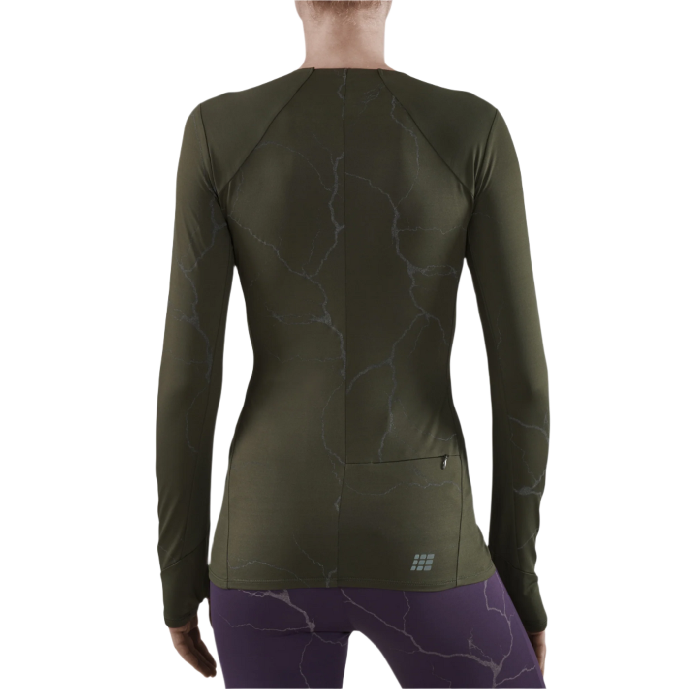 Reflective Long Sleeve Shirt, Women, Dark Green, Back View Model