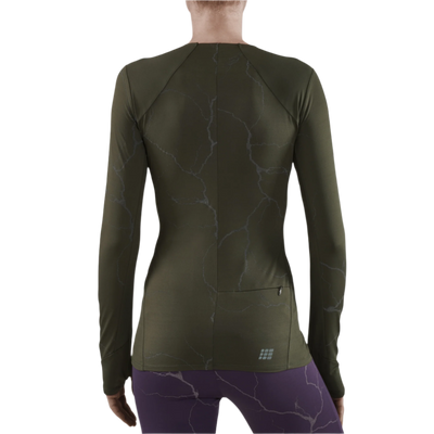 Reflective Long Sleeve Shirt, Women, Dark Green, Back View Model