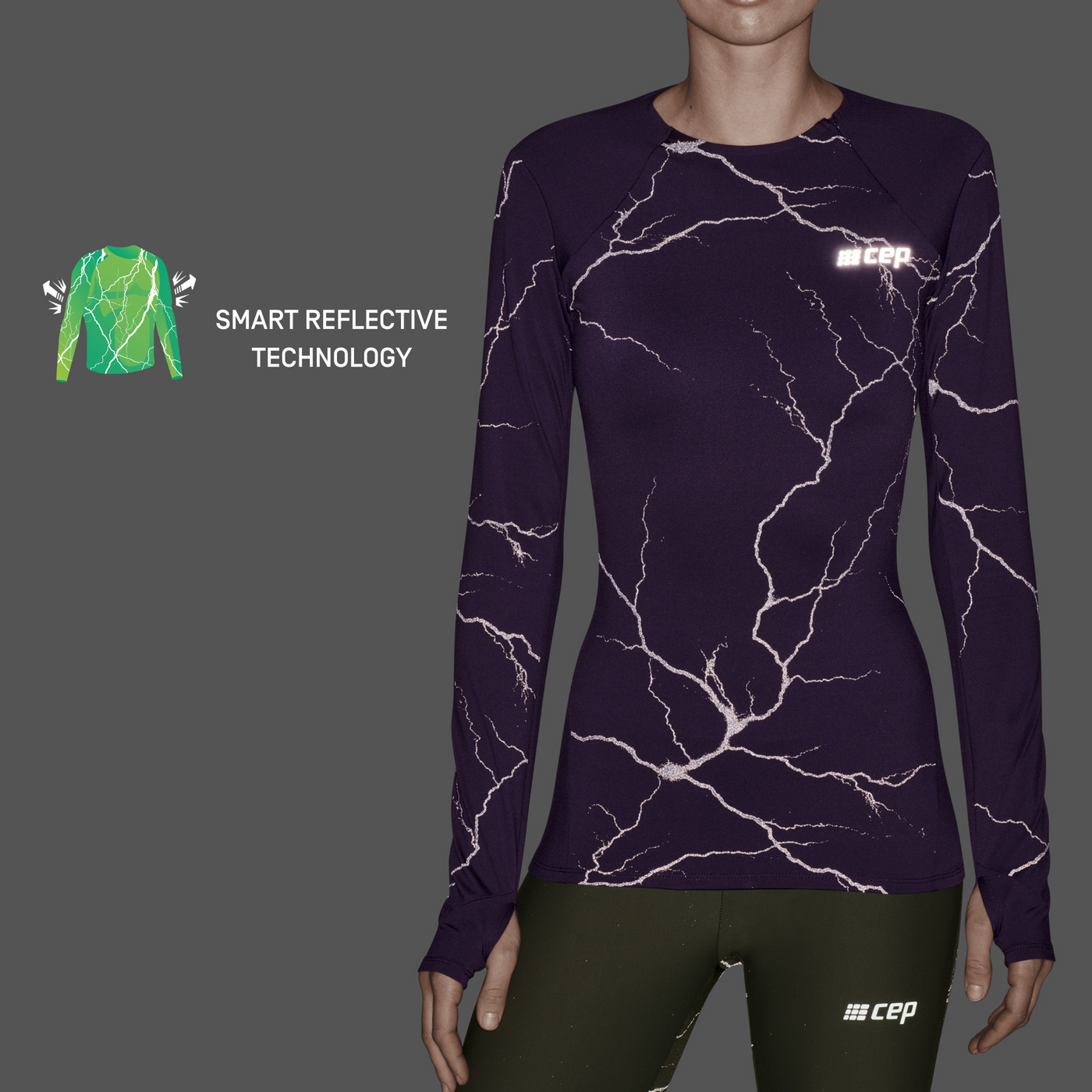 Reflective Long Sleeve Shirt, Women, Purple, Front Detail