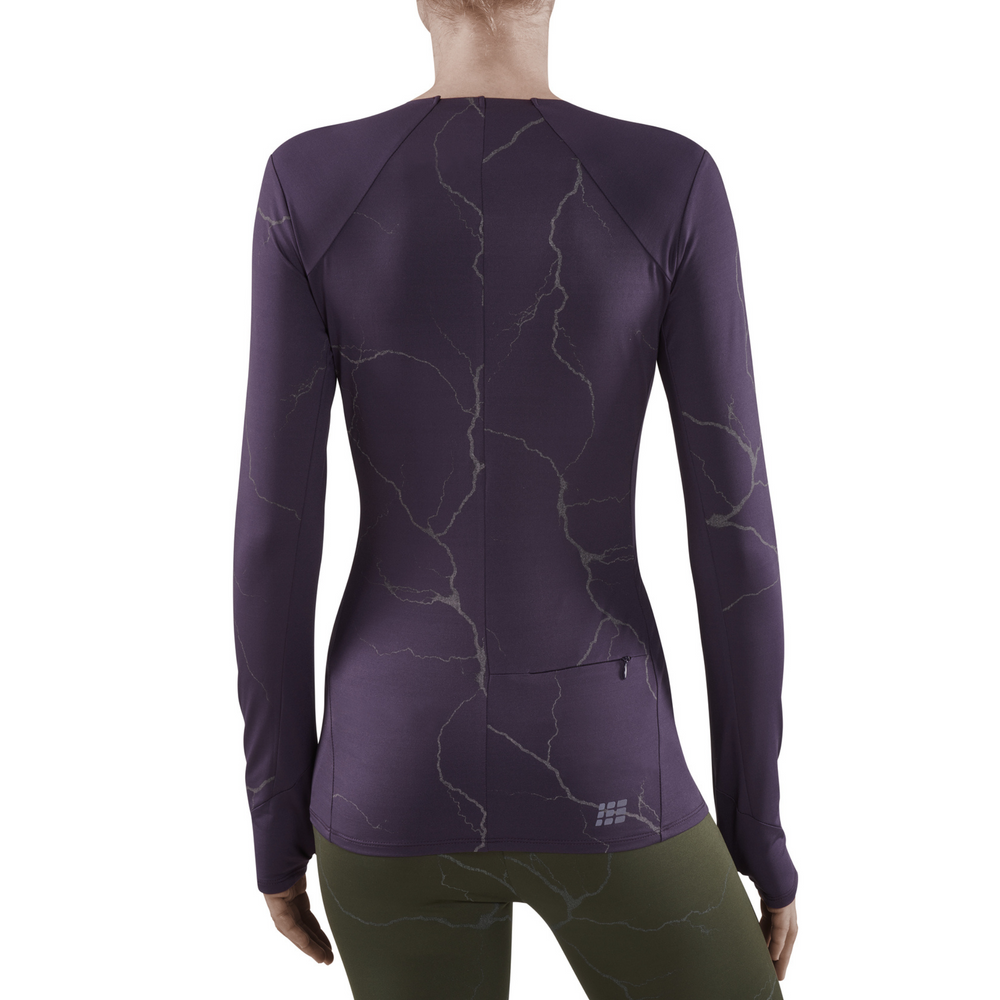 Camisa reflectante de manga larga, mujer, violeta, modelo vista trasera
