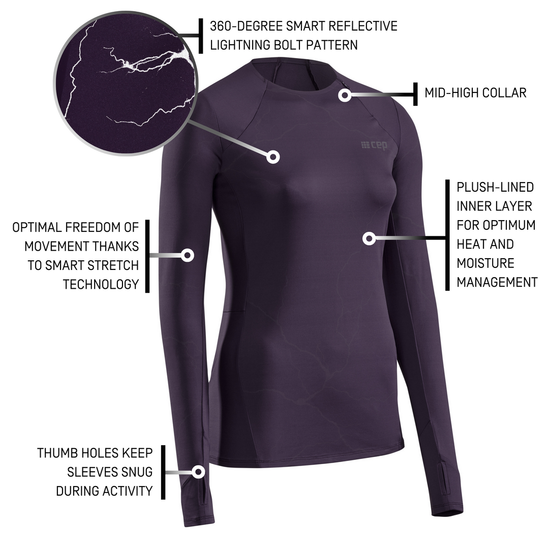 Camisa reflectante de manga larga, mujer, violeta, detalles