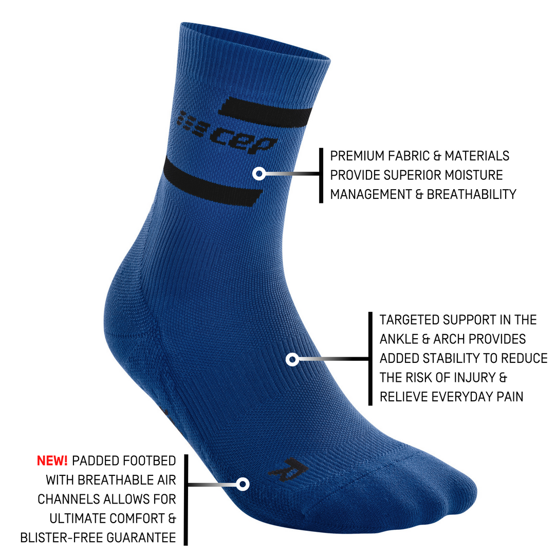 The run calcetines de compresión media caña 4.0, mujer, azul/negro, detalle