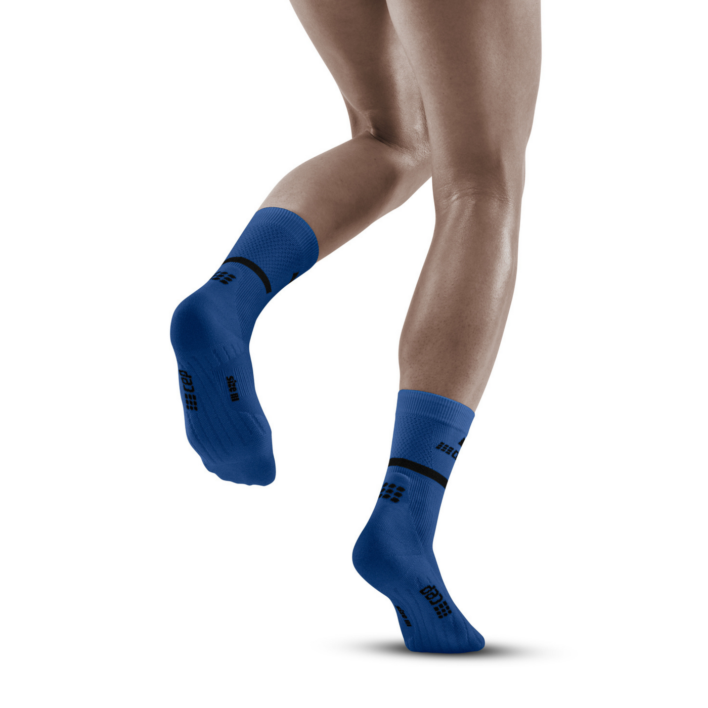 The Run Compression Mid Cut Socks 4.0, Women, Blue/Black, Back View Model