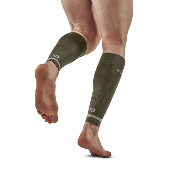 The Run Compression Calf Sleeves 4.0, Men, Olive, Back View Model