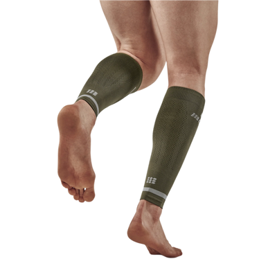 The Run Compression Calf Sleeves 4.0, Men, Olive, Back View Model