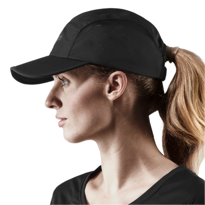 Run Cap, Black, Side View Model, Women