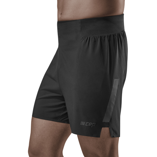 Shorts Run Loose Fit, masculino, preto, modelo vista lateral