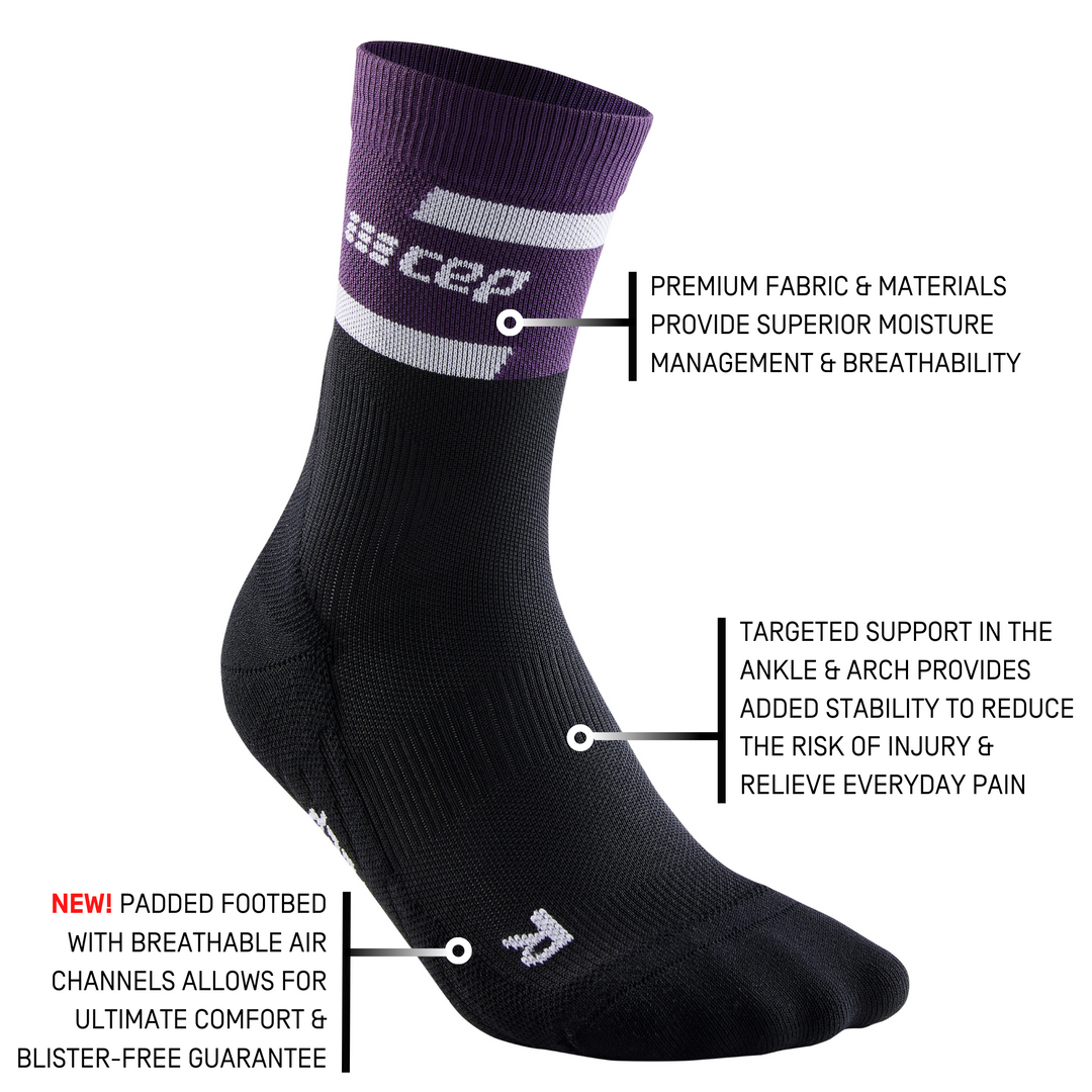 The run calcetines de compresión media caña 4.0, mujer, violeta/negro, detalle