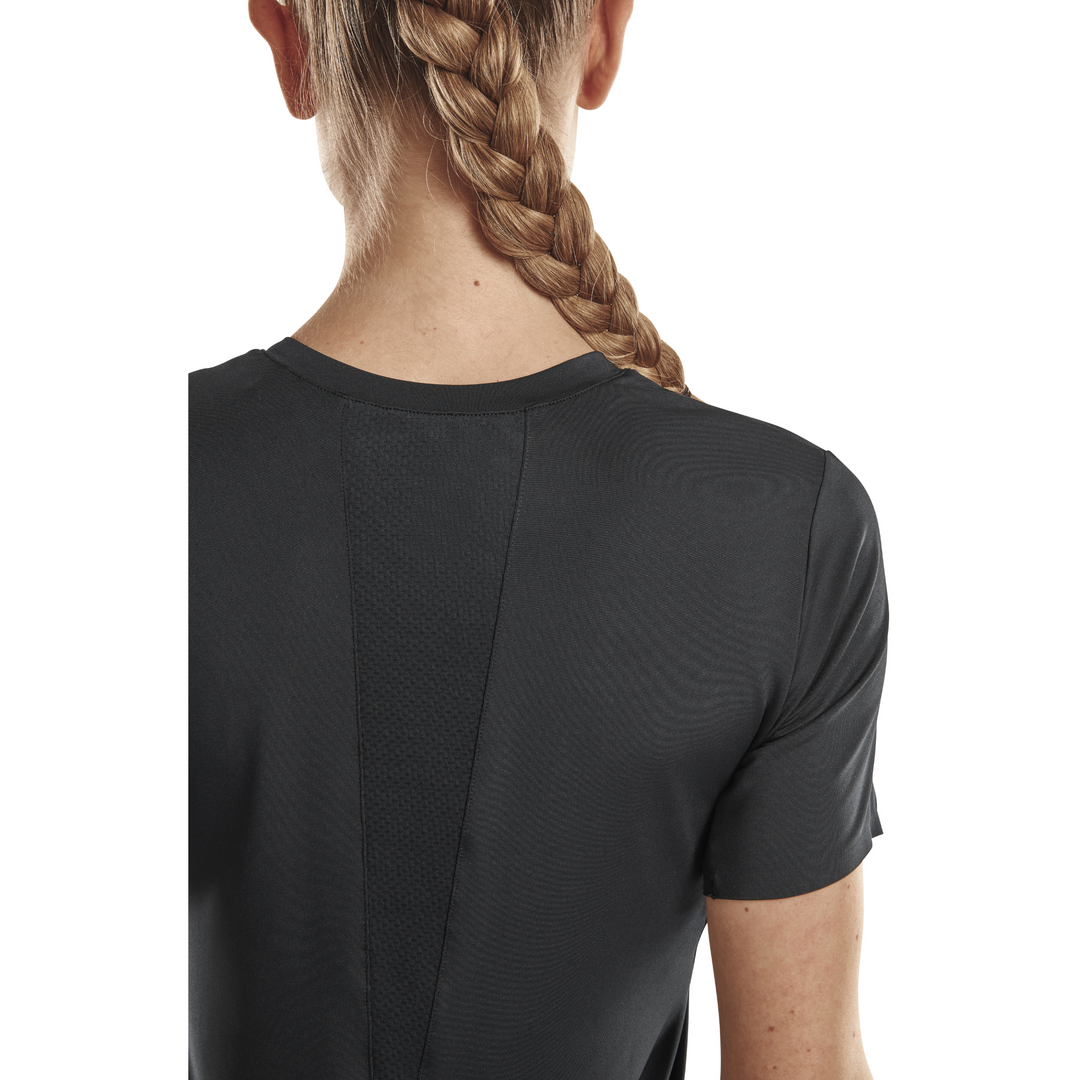 Camisa run manga curta 4.0, feminina, preta, detalhe nas costas
