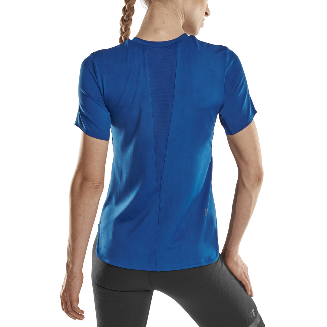Camisa run manga curta 4.0, feminina, azul royal, modelo vista traseira