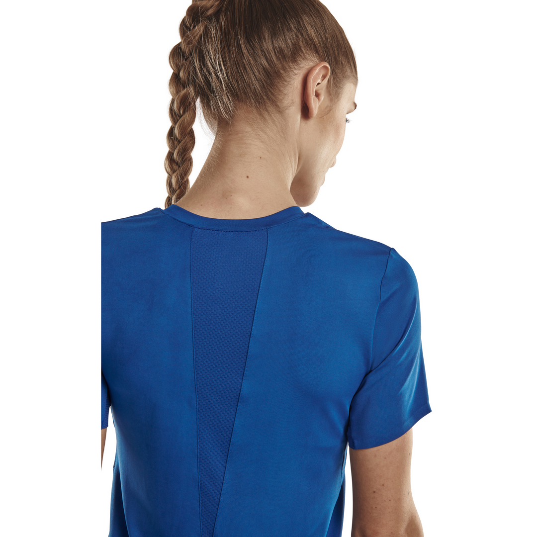 Camisa run manga curta 4.0, feminina, azul royal, detalhe nas costas