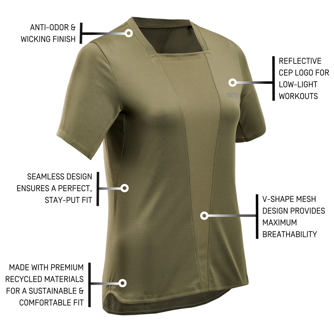 Run Short Sleeve Shirt 4.0, Women, Olive, Details
