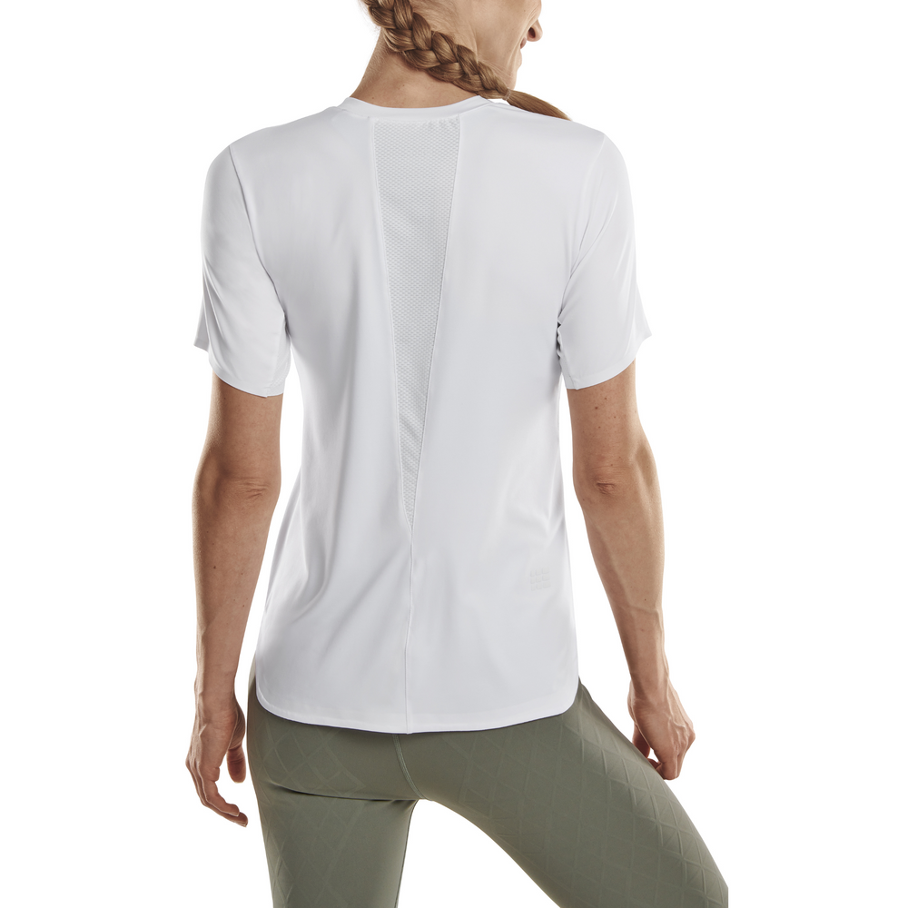 Camisa run manga curta 4.0, feminina, branca, modelo vista traseira