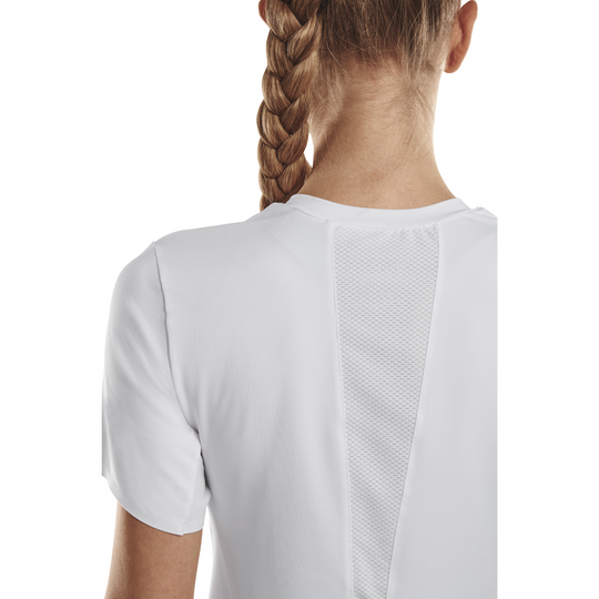 Camisa run manga curta 4.0, feminina, branca, detalhe nas costas