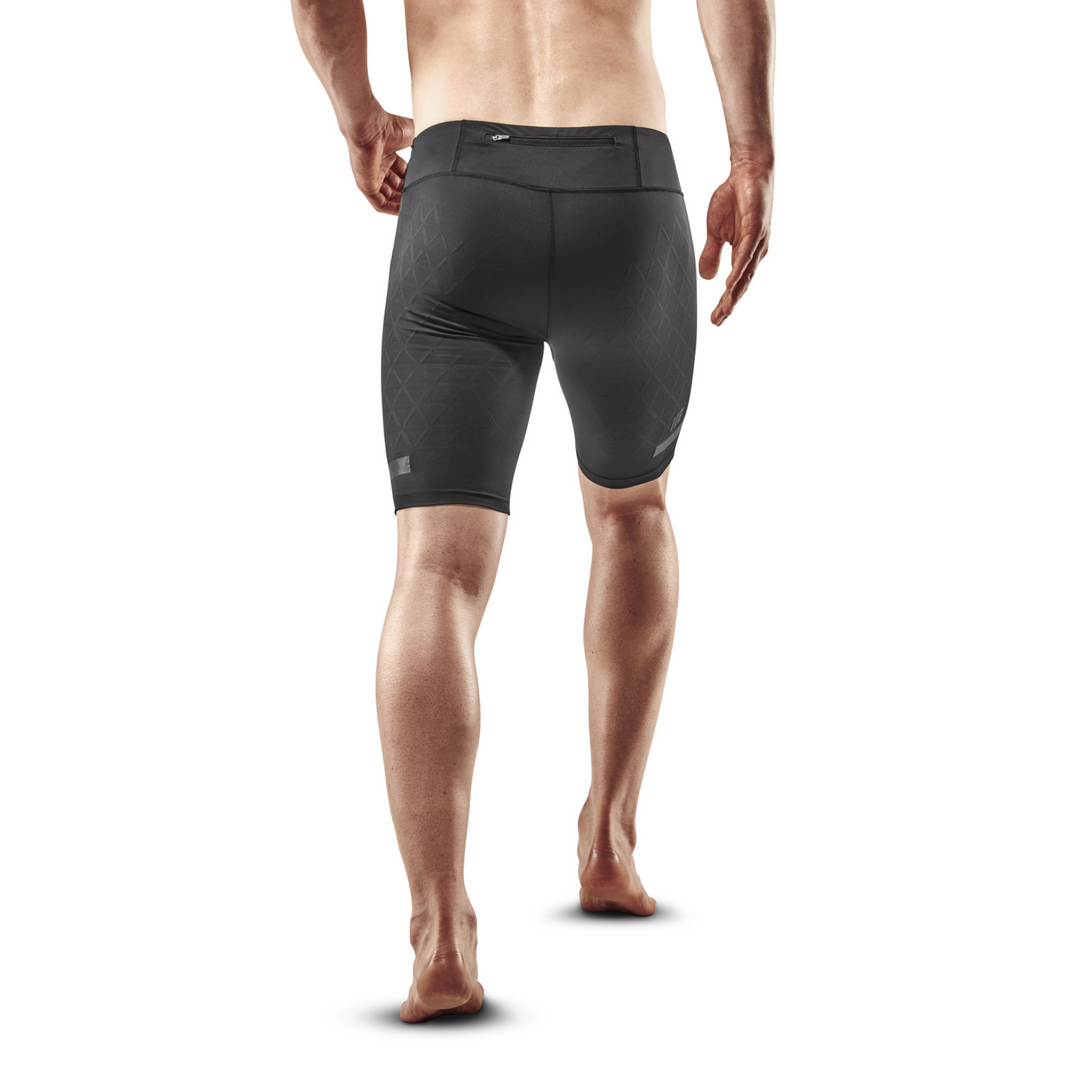Shorts de suporte de corrida, masculino, preto, modelo com vista traseira