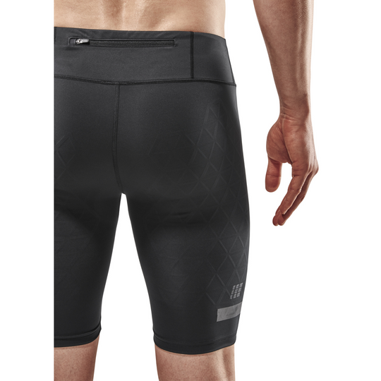 Shorts de suporte de corrida, masculino, preto, detalhe nas costas