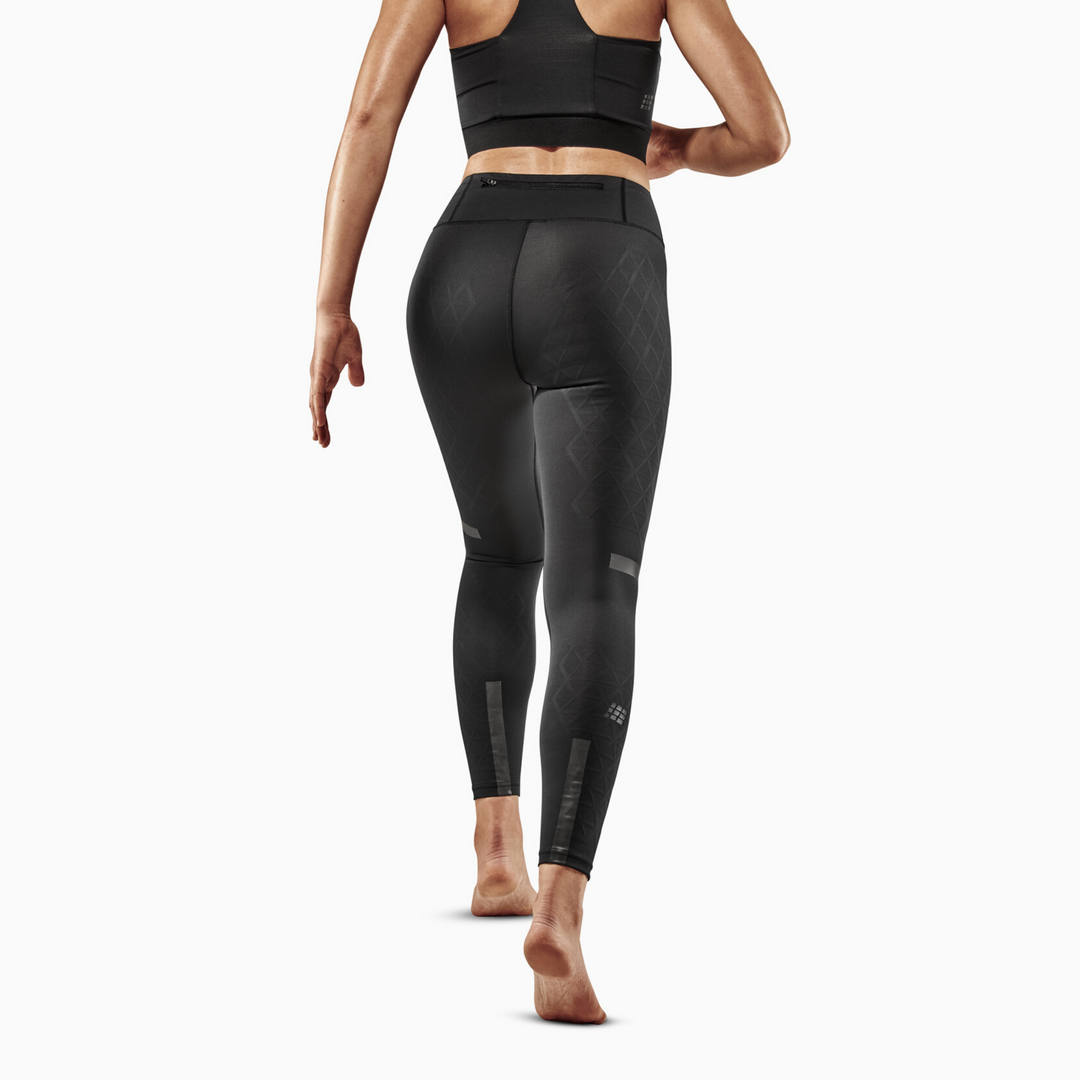 Meia-calça de corrida, feminina, preta, modelo com vista traseira