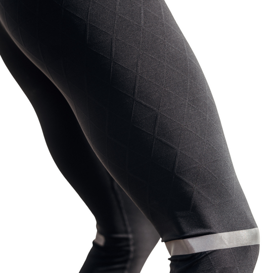 Meia-calça de corrida, feminina, preta, detalhe de tecido