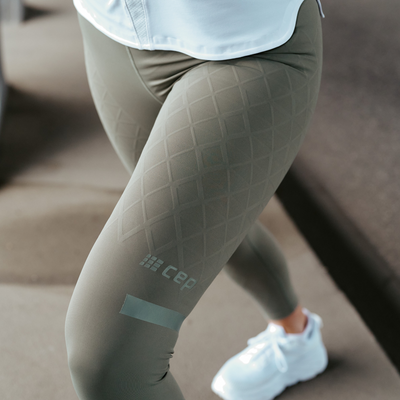 The Run Support Tights, Women, Olive, Cloth Detail