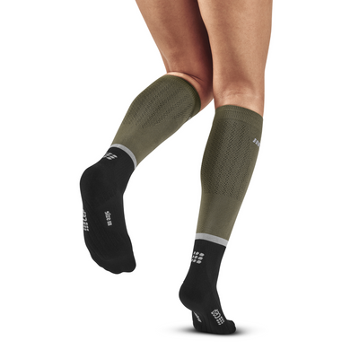 The Run Compression Tall Socks 4.0, Women, Olive/Black, Back View Model